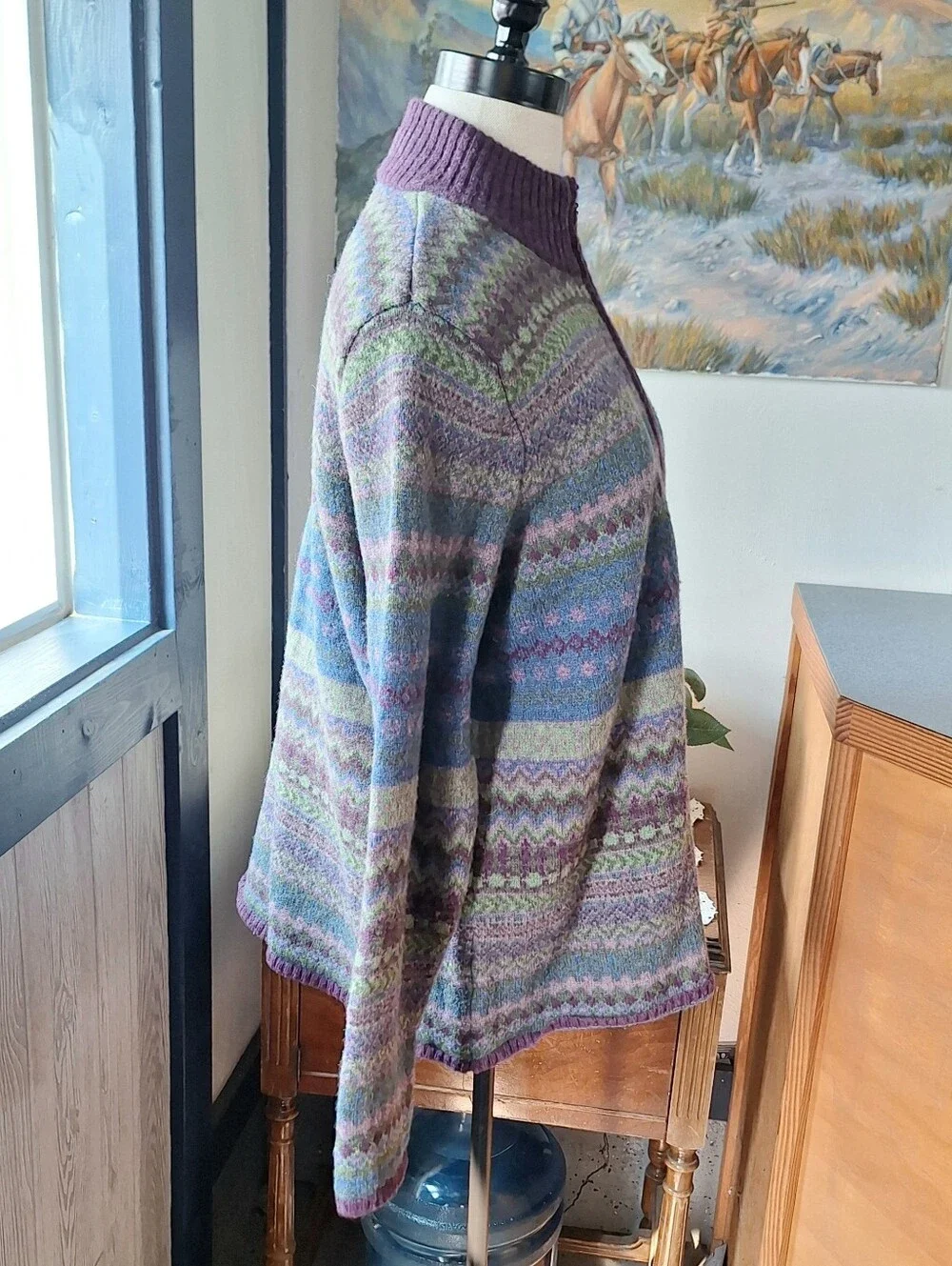 Woolrich Lambs Wool Striped Fair Isle Full Zip Sweater, 2XL, #9562